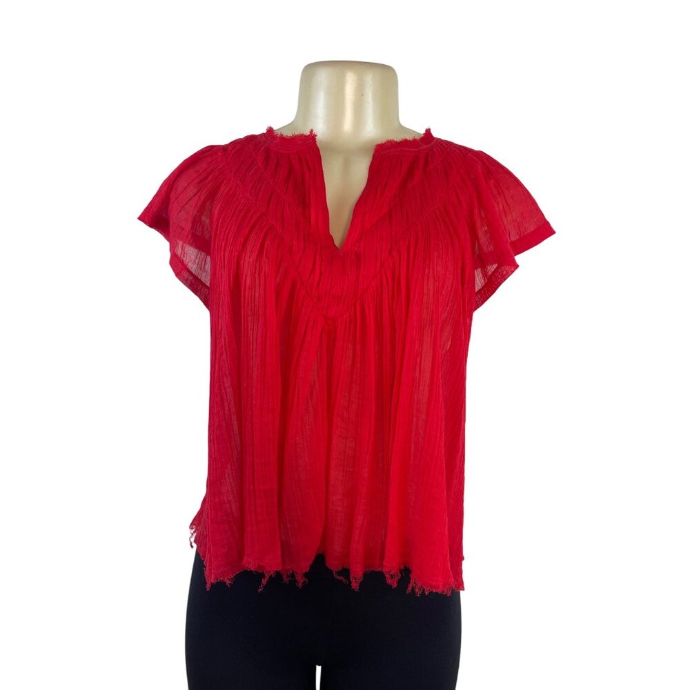 Free People Women's Red FP One Lose & Light Top With Split Neckline Sz S/P